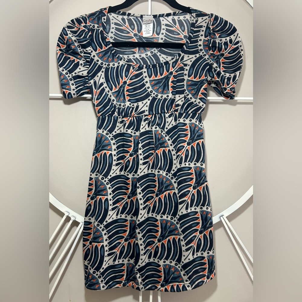 Carolina USA Navy & Coral Peacock-Print Patterned Scoop Neck Babydoll Top